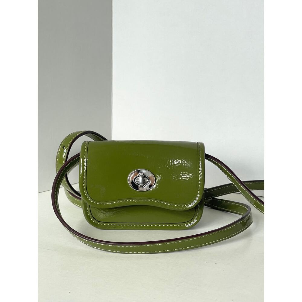 Coach Coachtopia Wavy Mini Wallet Crossbody Olive Crinkle Patent CQ060